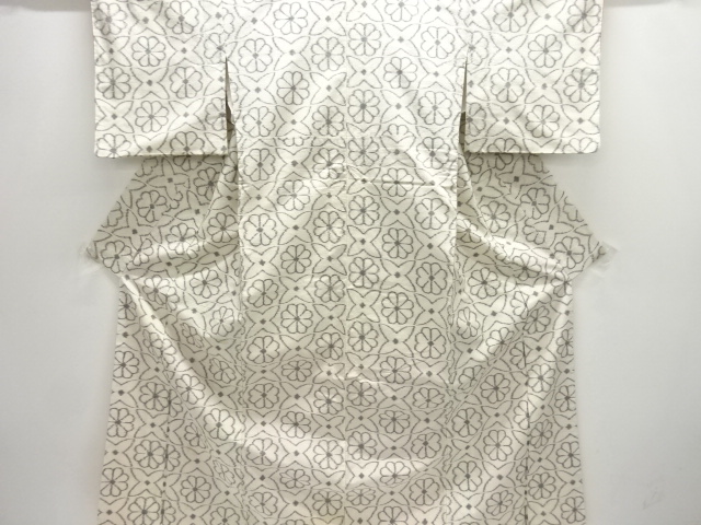 JAPANESE KIMONO / ANTIQUE KIMONO / SILK / TSUMUGI / WOVEN FLOWER